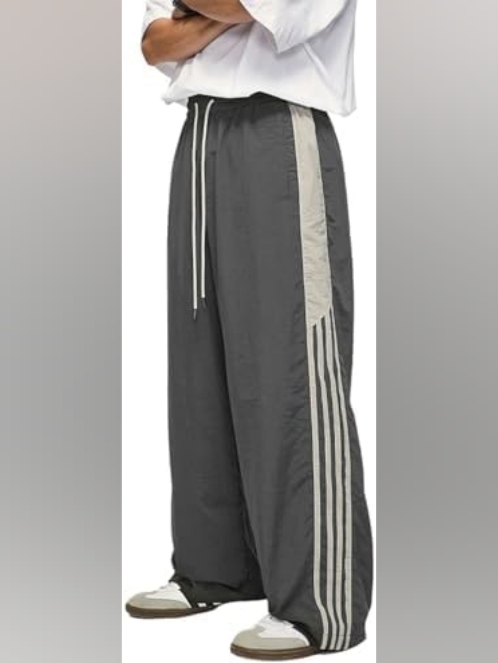 Aelfric Eden Gray Stripe Y2K Baggy Parachute Pants size XL